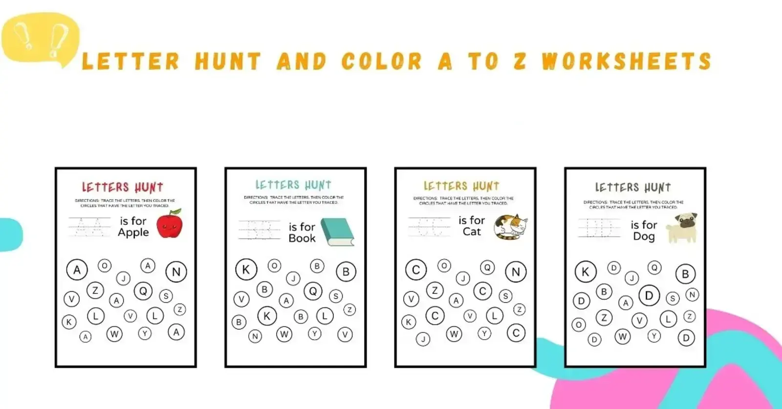 Letter hunt and color A to Z worksheets