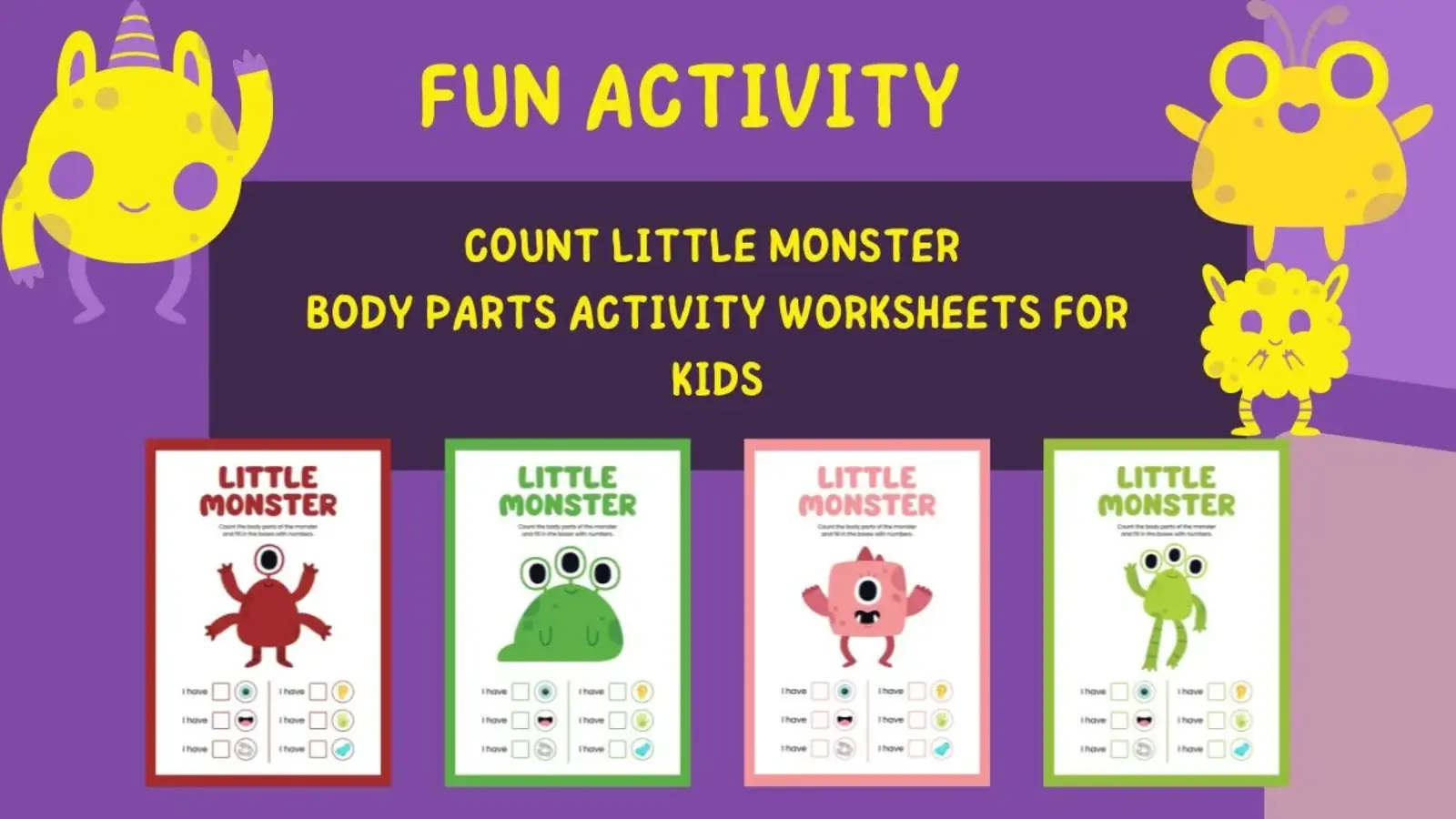 Little Monster body parts counting activity worksheets