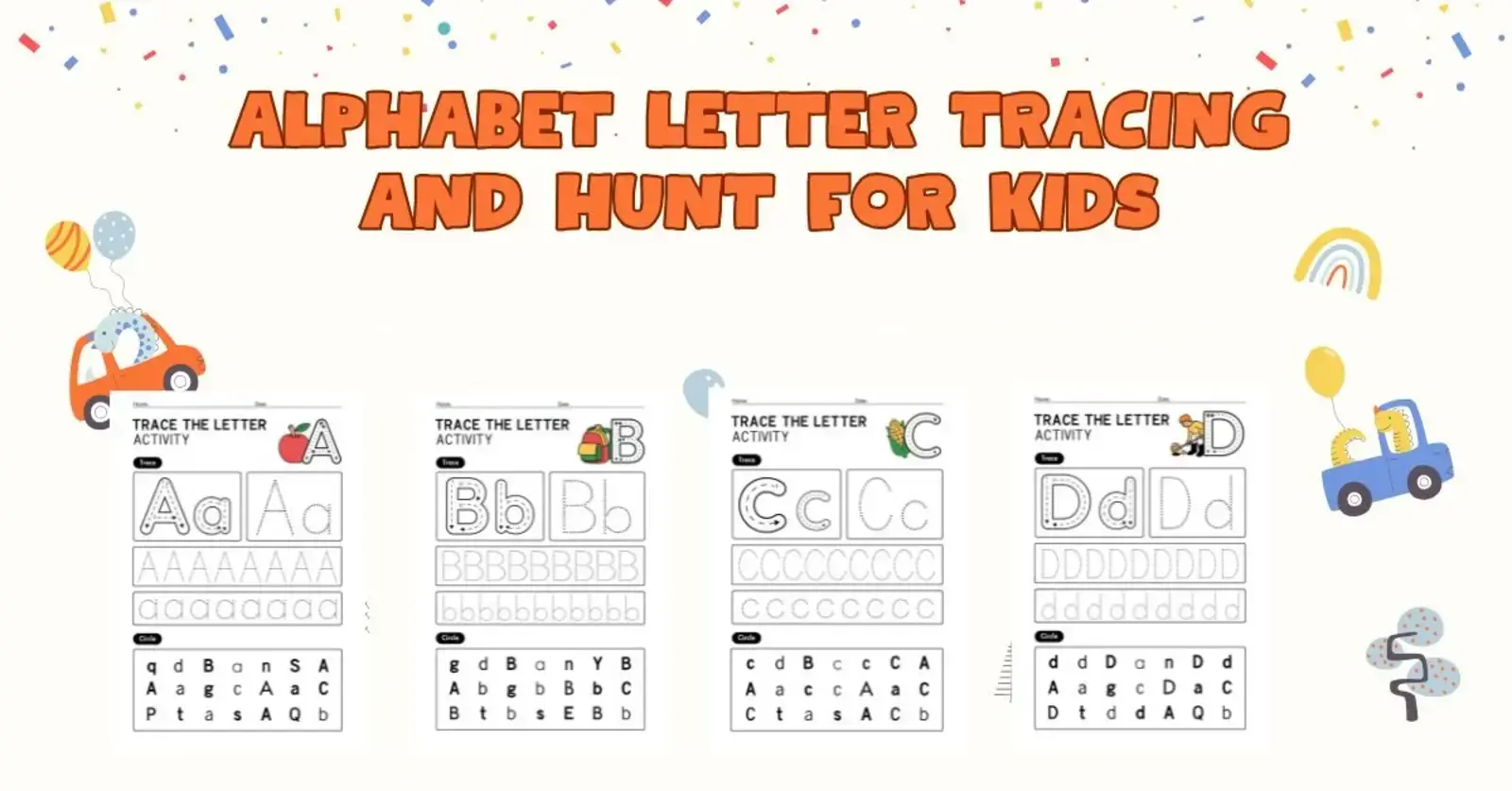 Alphabet letter tracing and hunt worksheets