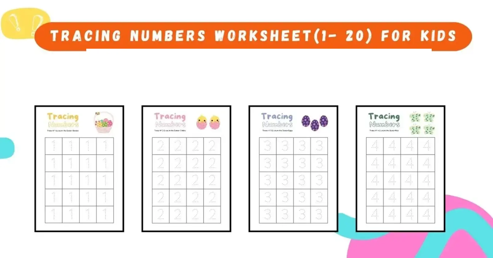 Tracing numbers 1 to 20 Easter activity worksheet