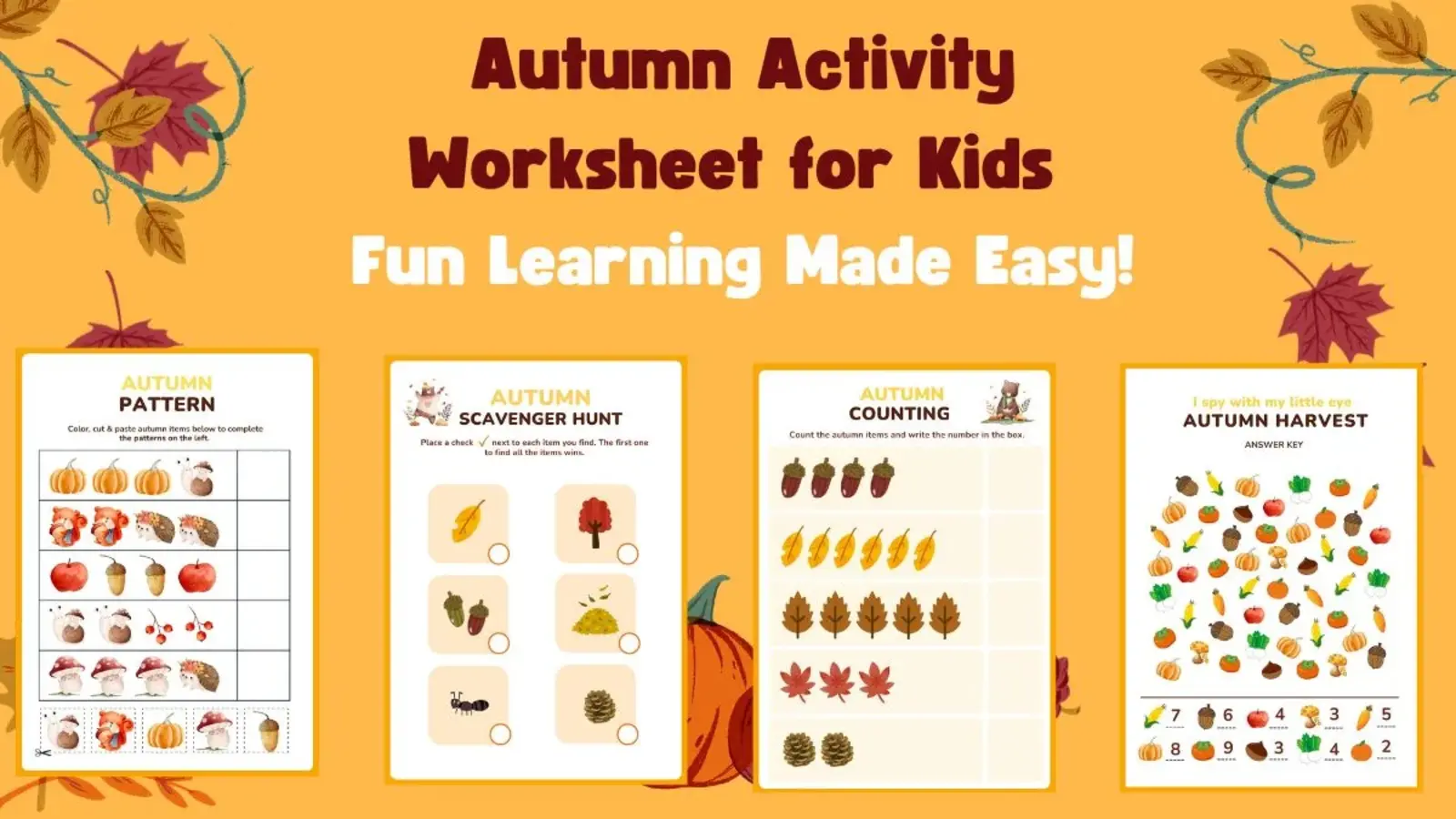 Autumn activity worksheets for kids