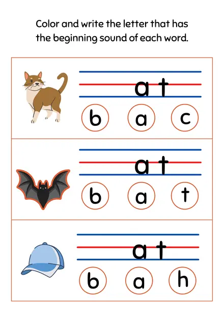 Color and write the beginning sound letter worksheet
