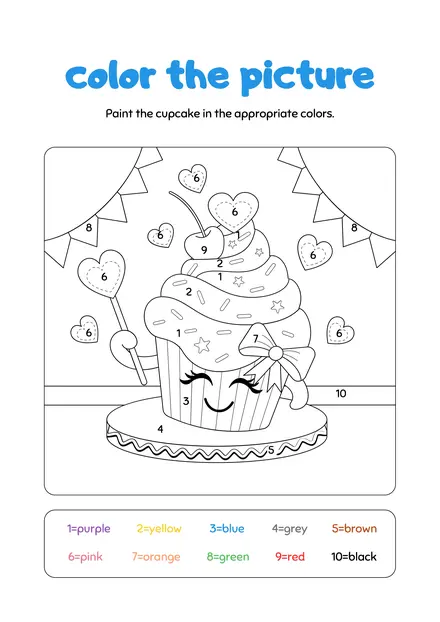 Color the picture cupcake worksheet
