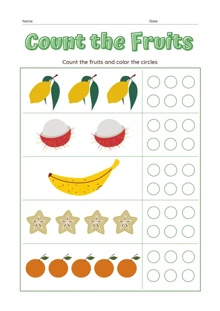 Count the fruits worksheet