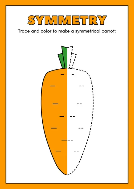 Symmetry worksheet: trace and color a symmetrical carrot