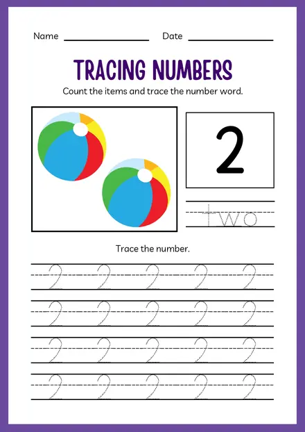 Tracing numbers worksheet