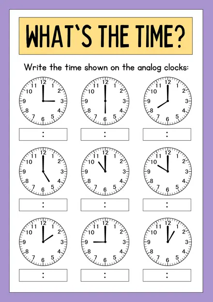 What's the time analog clock worksheet